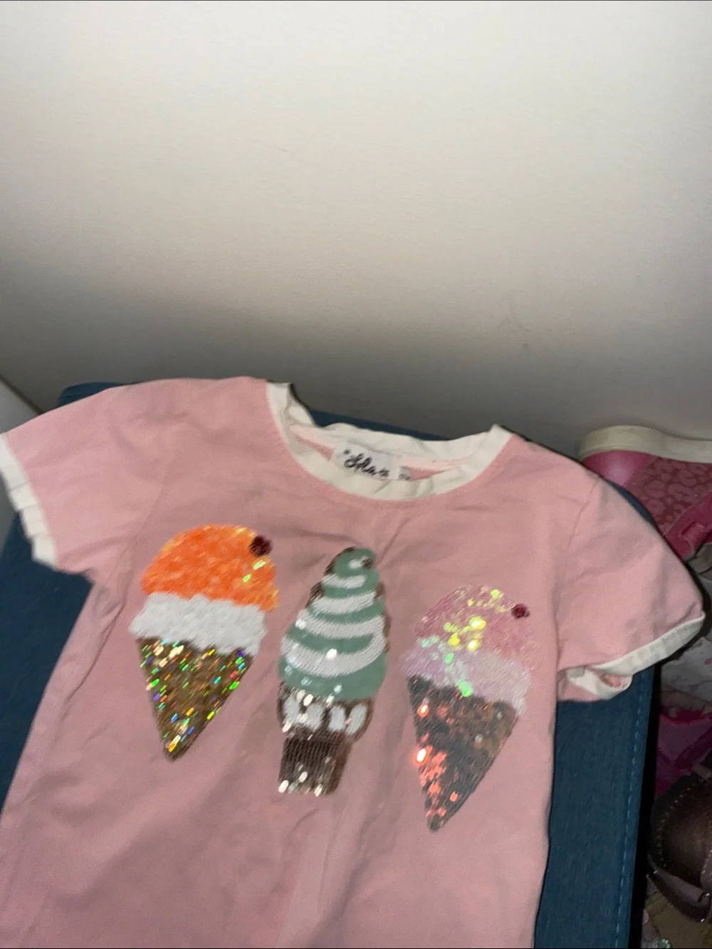 Lola + The Boys Pink Sequin Ice Cream Trio Tee